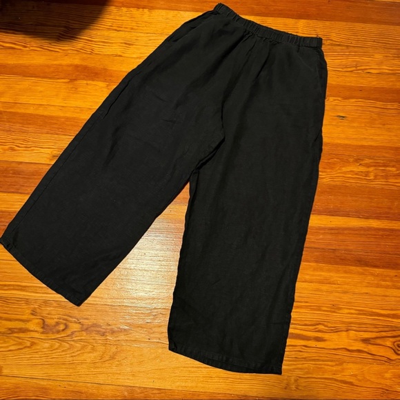 Flax Linen Cropped Wide Leg Pants Black Small - Picture 10 of 10